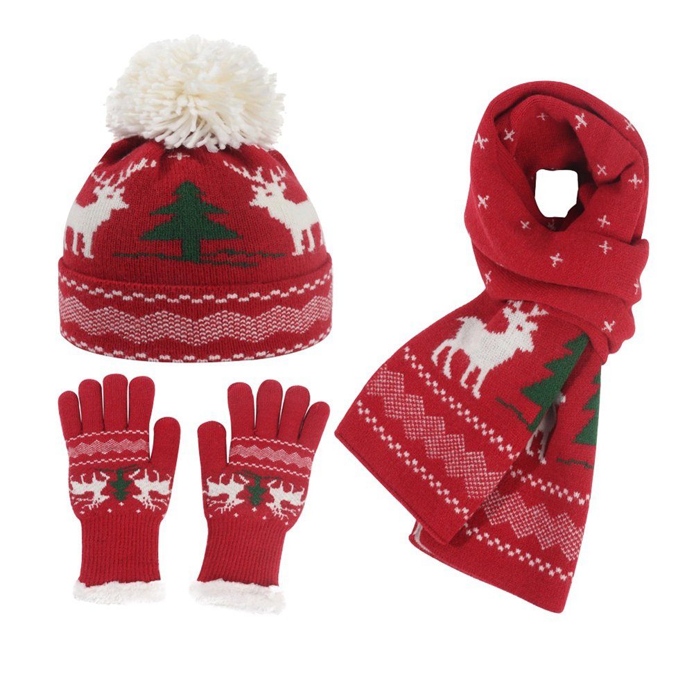 LYDMN Strickhandschuhe Winter Warm dreiteiliges Strickmütze, Schal Handschuhe Set Handschuh, Schal und Mütze 3-teiliges Set