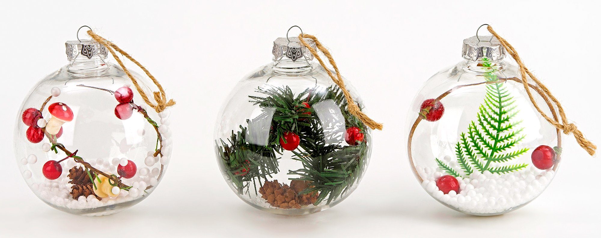 Juteaufhängern, mit BRUBAKER Acryl Set Weihnachtskugeln befüllte Set Christbaumkugel (9 Weihnachtsbaumkugel Baumkugel St), aus