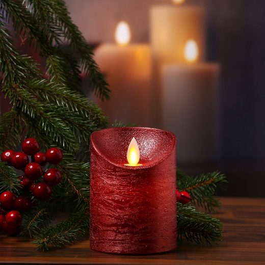 MARELIDA LED-Kerze »LED Kerze Twinkle Echtwachs bewegliche Flamme Auspustfunktion Timer H: 10cm rot«