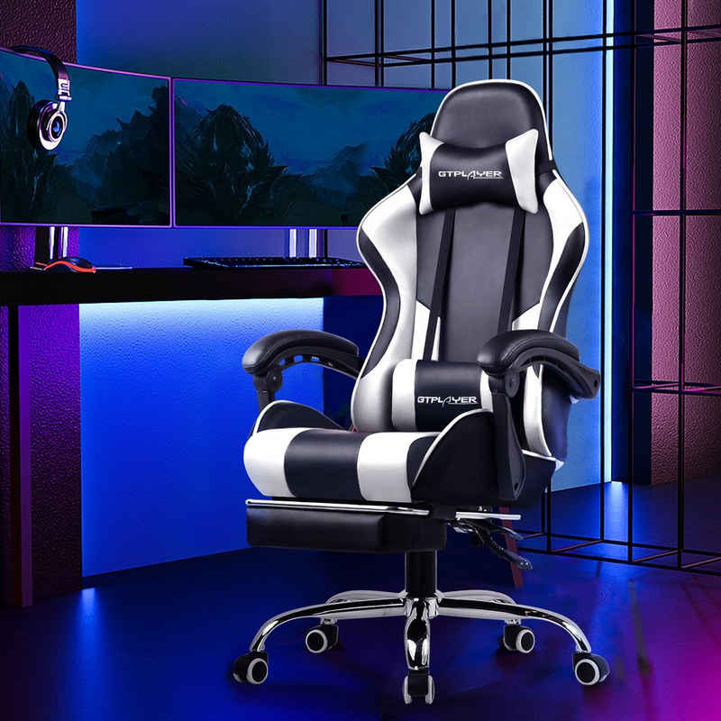 GTPLAYER Gaming-Stuhl Bürostuhl mit Massagefunktion, Fußstütze, Kopfstütze, Ergonomischer Gamer Stuhl, Maximale Belastung 150 kg, 360° drehbar