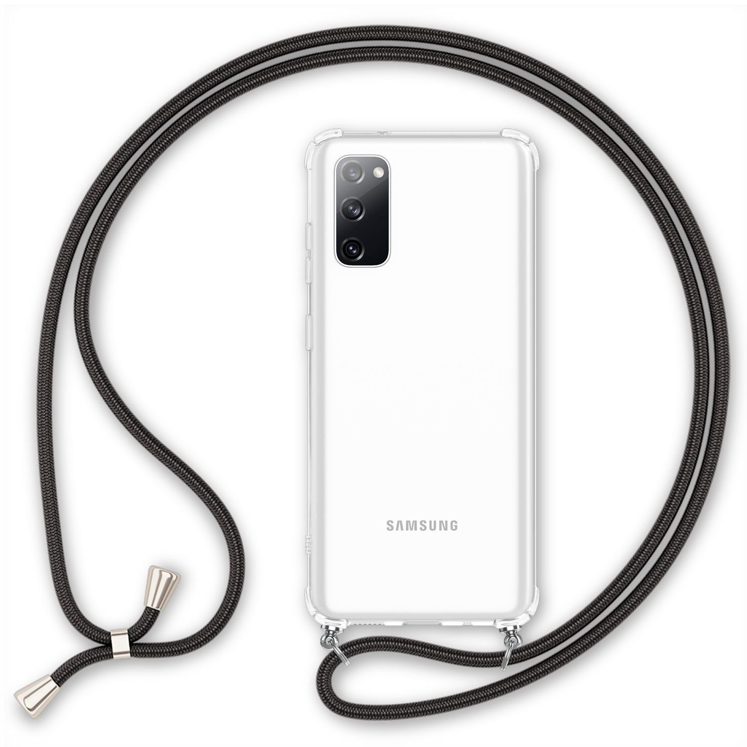 Nalia Handykette Samsung Galaxy S20 FE, Klare Hybrid Hülle mit Kette / Schutzhülle zum Umhängen / Handyband