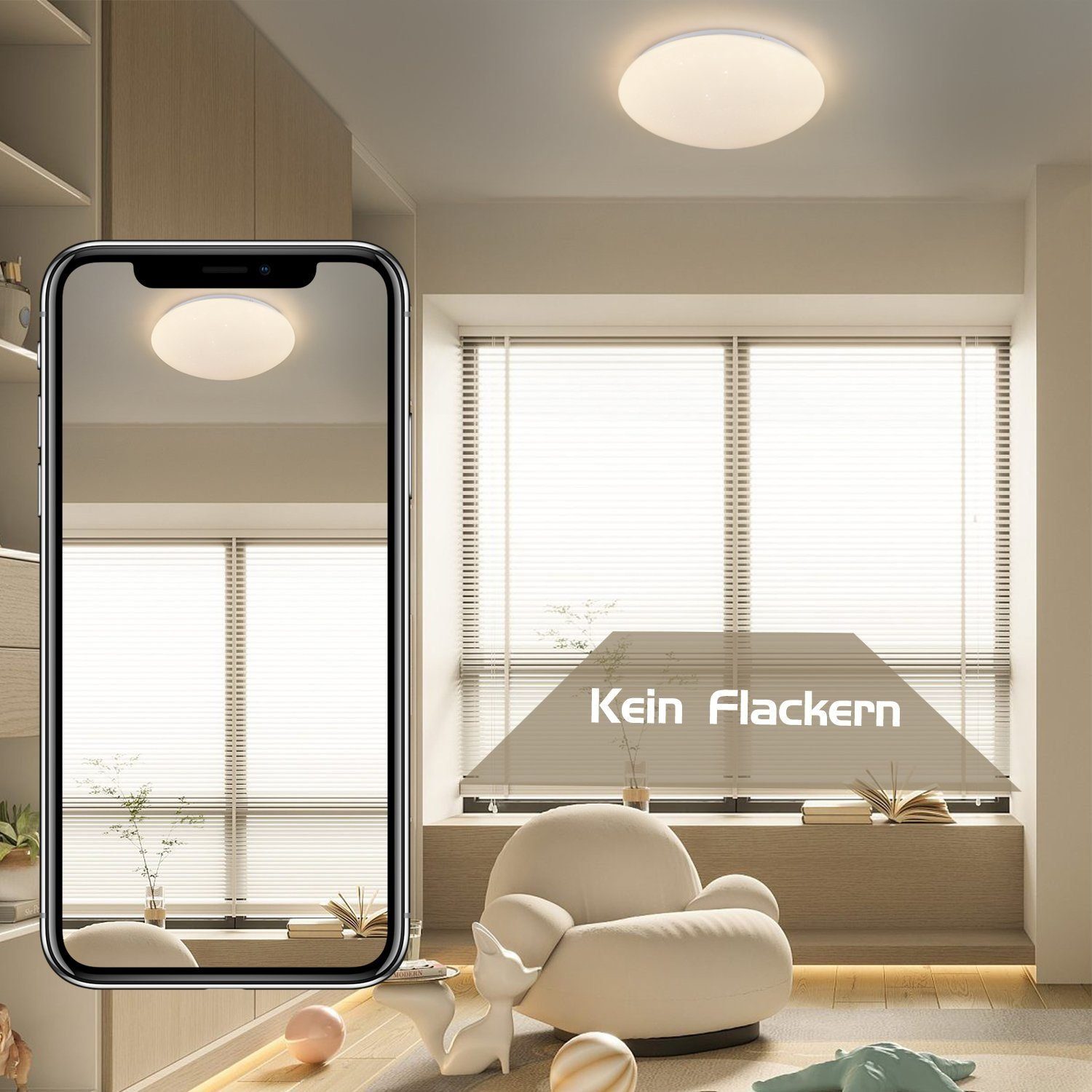 ZMH LED Deckenleuchte 37W Sternenhimmel Schlafzimmerlampe mit Fernbedienung, LED fest integriert, 3000-6000k – Bild 2 von 5