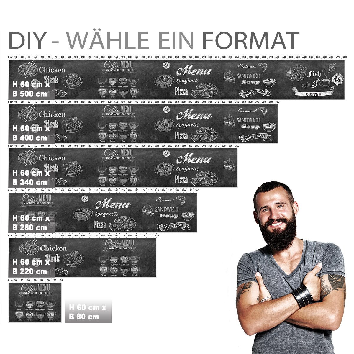 Stickerprofis Küchenrückwand BISTRO MENU (Matt-Finish), (Premium), 1,5mm, selbstklebend, hält auf besonders vielen Öberflächen