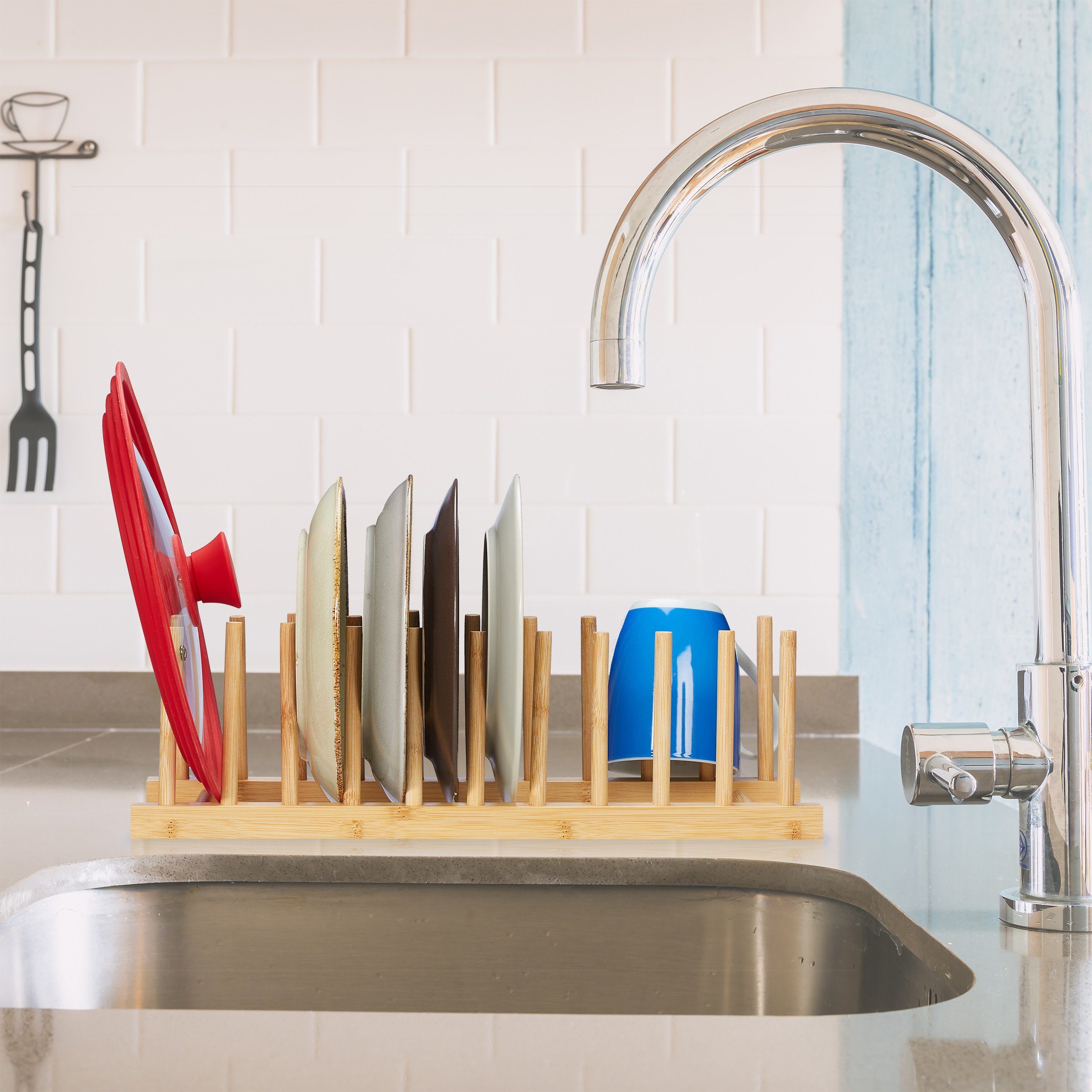 relaxdays Geschirrständer Tellerständer Bambus