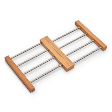 Zeller Present Küchenorganizer-Set Topfuntersetzer, ausziehbar, Bambus/Edelstahl, silber, 23,5-39,5 x 20 cm
