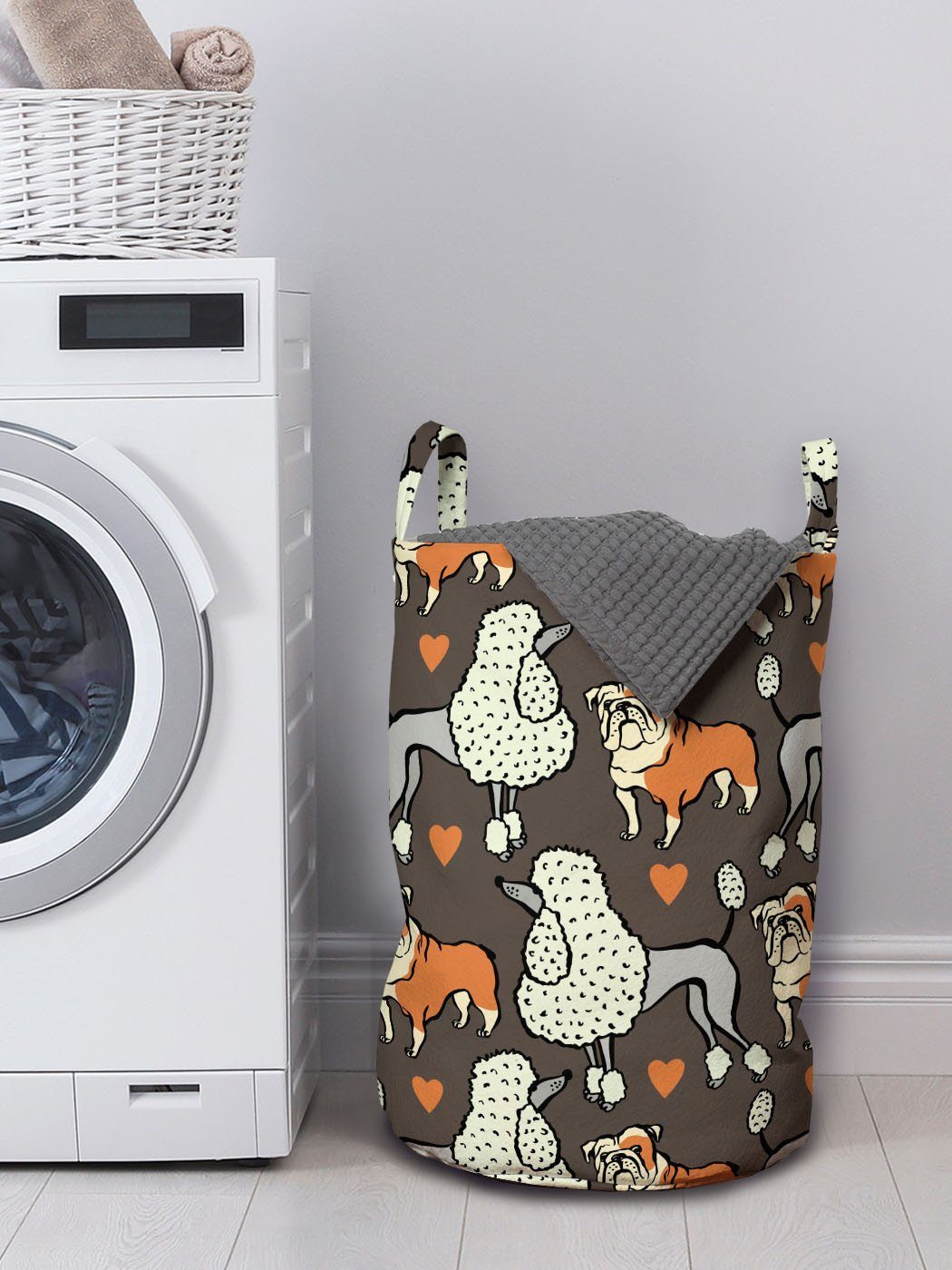 Kordelzugverschluss und Doodle Griffen Abakuhaus mit Wäschekorb Wäschesäckchen Herzen für Waschsalons, Pudel Bulldog