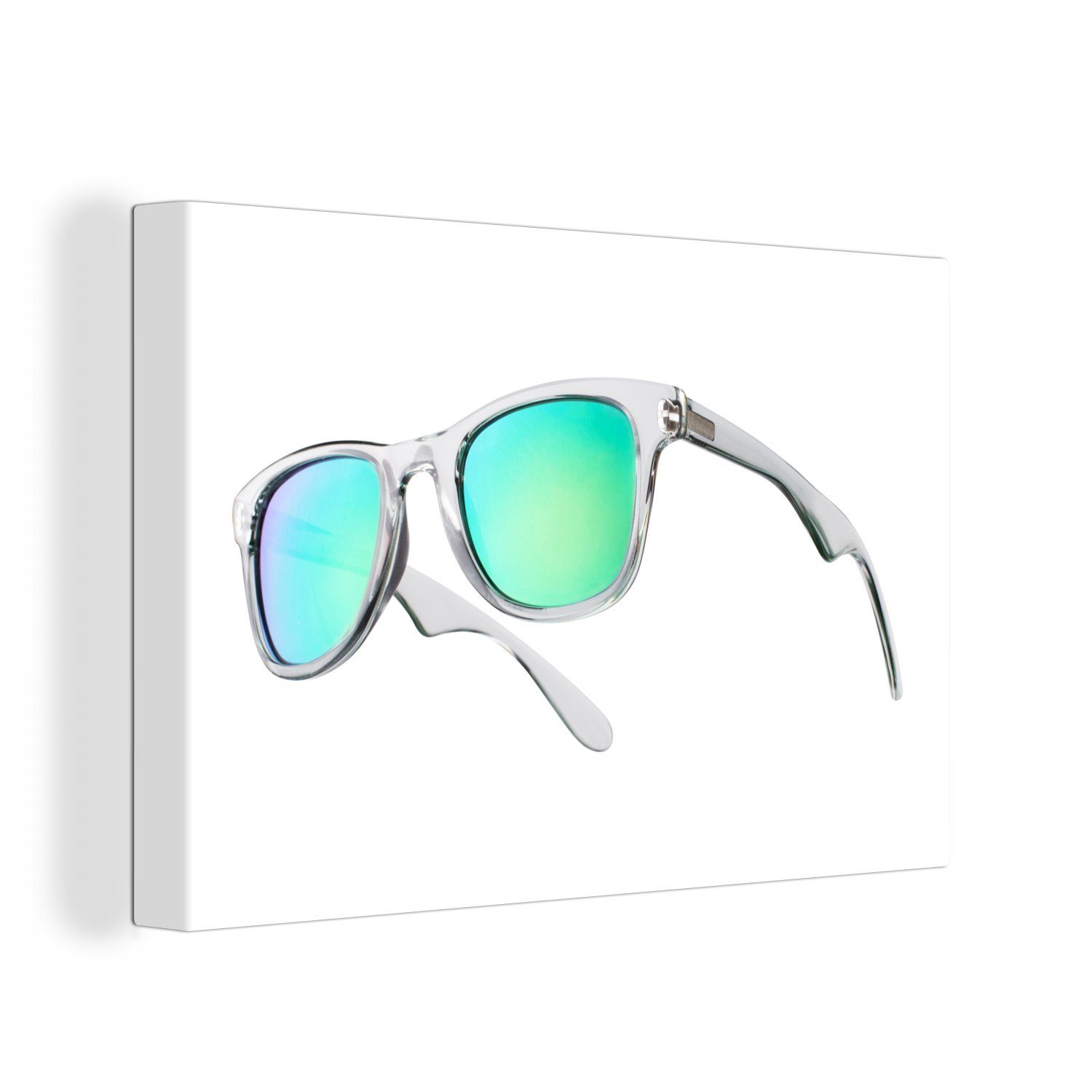 OneMillionCanvasses® Leinwandbild Sonnenbrille mit grünen Gläsern., (1 St), Wandbild Leinwandbilder, Aufhängefertig, Wanddeko, 30x20 cm