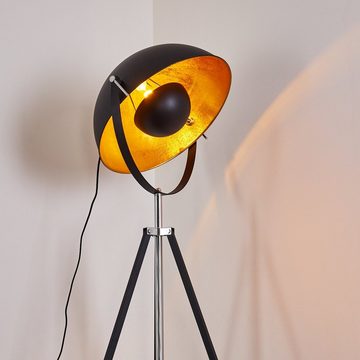 hofstein Stehlampe »Ghedi« Vintage Stehleuchte in Schwarz/Gold aus Metall, ohne Leuchtmittel, Gestell Holz in Weiß, Ø55cm, E27, verstellbare Bodenleuchte