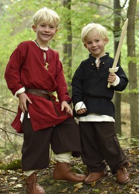 Battle Merchant Ritter-Kostüm Kinder Mittelalter-Hemd Colin, mit Schnürung, schwarz, Gr. 146