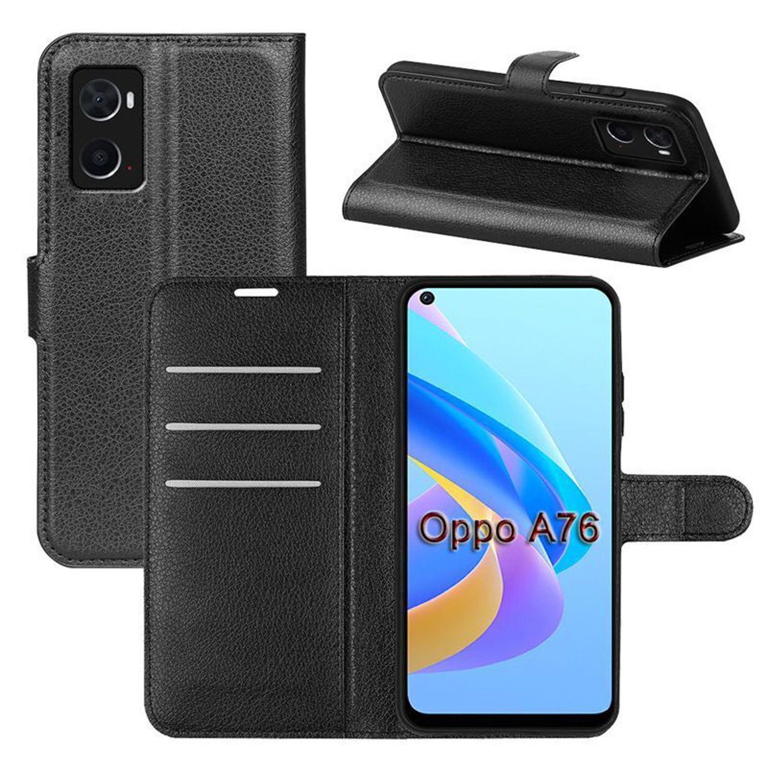 betterfon Handyhülle Handytasche für Oppo A76 Klapphülle Flip Case Schwarz