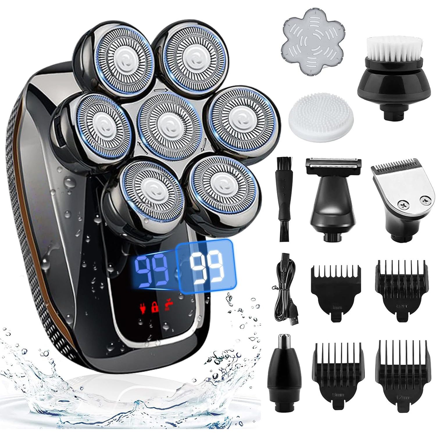 Comfy Mate Haar- und Bartschneider Multifunktionstrimmer Rasierer Herren Elektrisch IPX7 Wasserdichter, Elektrorasierer Herren mit 7 Rotierende Scherköpfe Nasenhaar Trimmer, Haarschneider, Gesichtsmassage, Geschenke für Männer, Vater