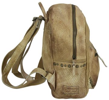 Sunsa Cityrucksack Rucksack, Backpack aus Stone wash Leder und Canvas in Retro Still. Schöne Daypack Tasche für Sie/ Ihn, Echte Leder mit Stone wash Canvas, Vintage Aufdruck