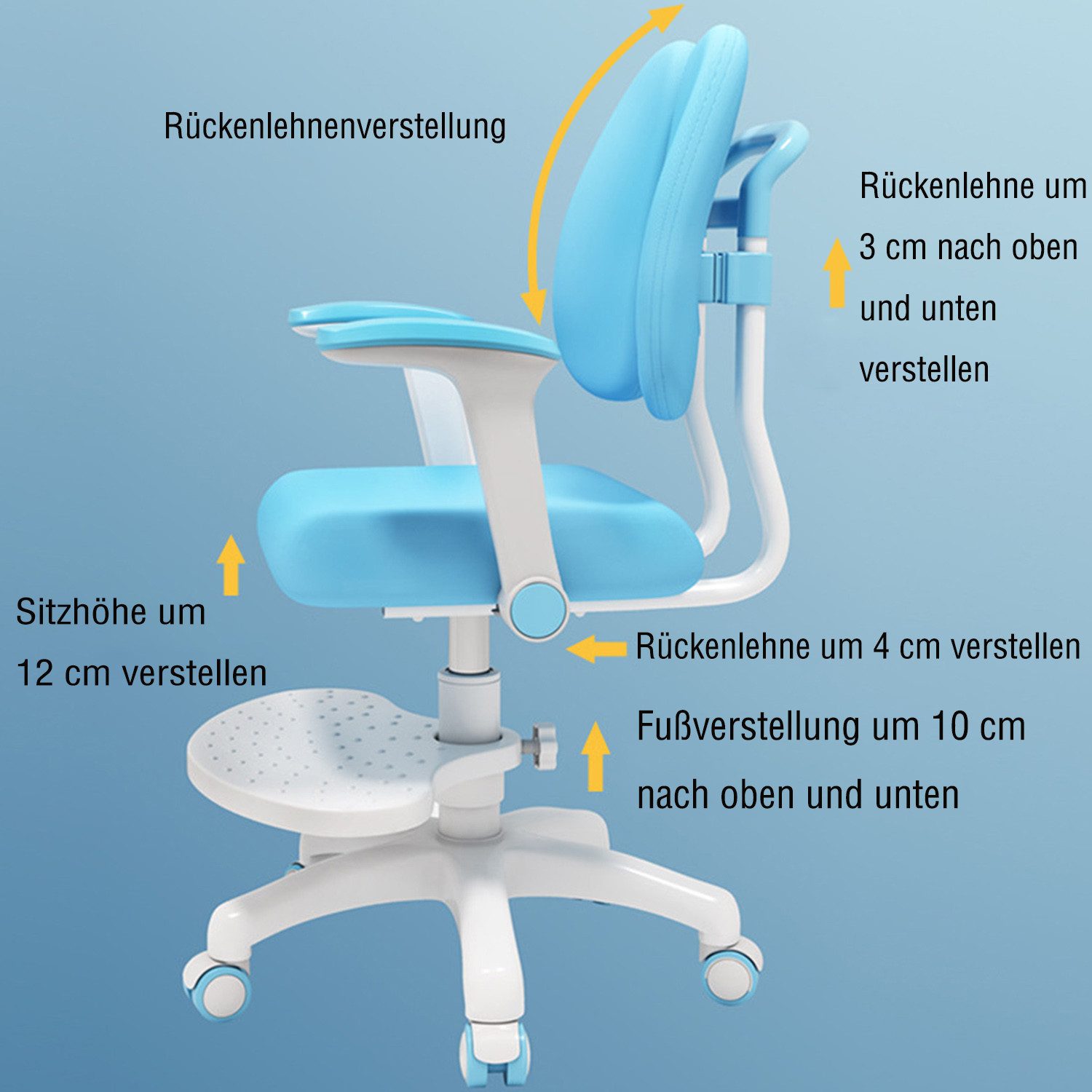 Rutaqian Schreibtischstuhl Kinderschreibtischstuhl, 360° Drehbarer Drehstuhl, Höhenverstellbarer (Kinder Computerstuhl,Schreibstuhl für Zuhause, Schule und Bibliothek, 1 St), mit 5 Rollen und Armlehnen,Ergonomisch Kinderstuhl für 3-12 Jahre