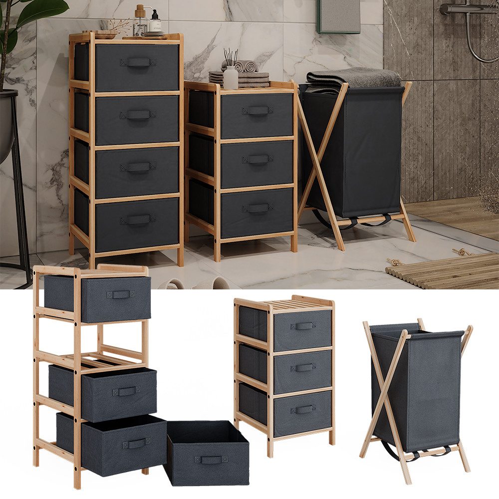 Vicco Badmöbel-Set Bruno, Grau/Holz, 3 Teile günstig online kaufen