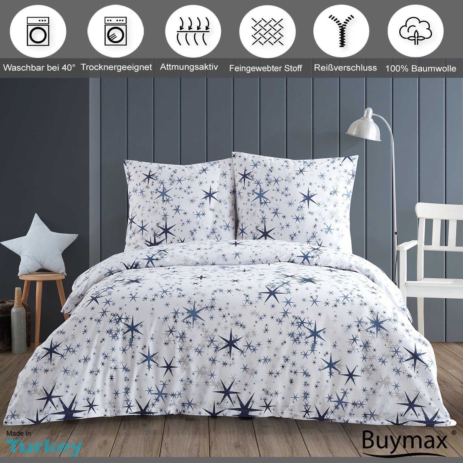 Buymax Bettwäsche, Renforcé, 3 teilig, Bettbezug-Set 200x220 cm 100% Baumwo günstig online kaufen