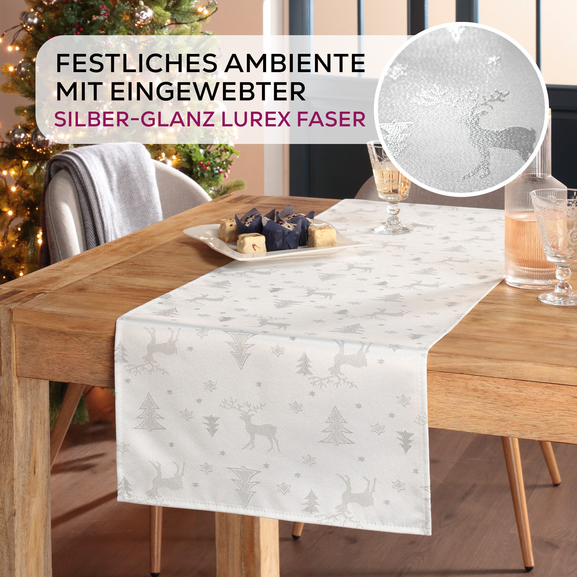 Beautex Tischdecke Lurex Tischdecke Weihnachten, Silber Gold glänzend, Weihnachtstisch (1-tlg) – Bild 5 von 5