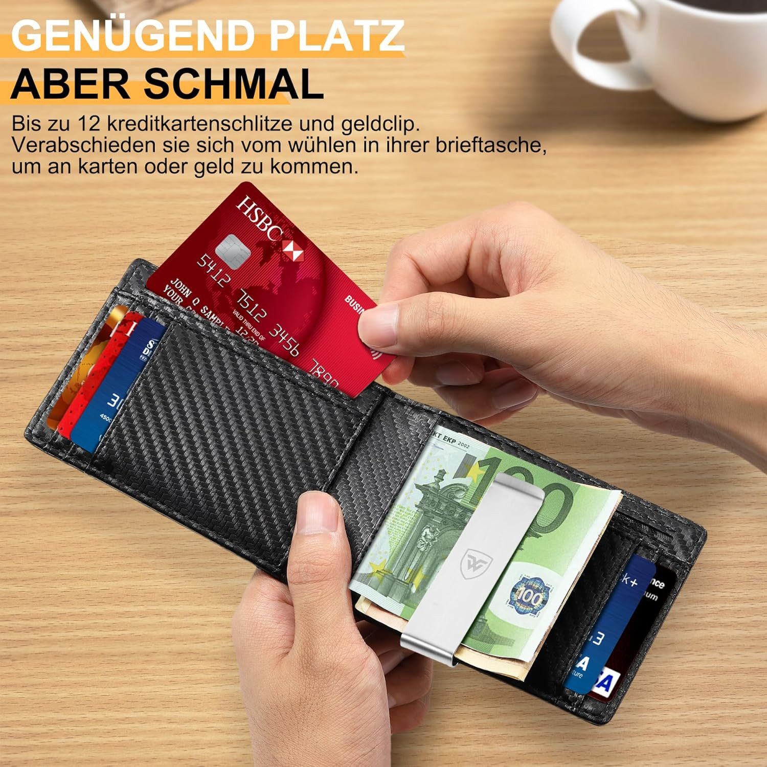 POPOLIC Geldbörse Herren Slim RFID-Blockierung Kohlefaserleder günstig online kaufen