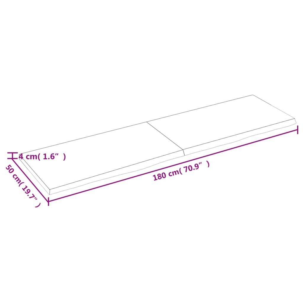 Unbehandelt furnicato 180x50x(2-4) Tischplatte cm Massivholz Eiche
