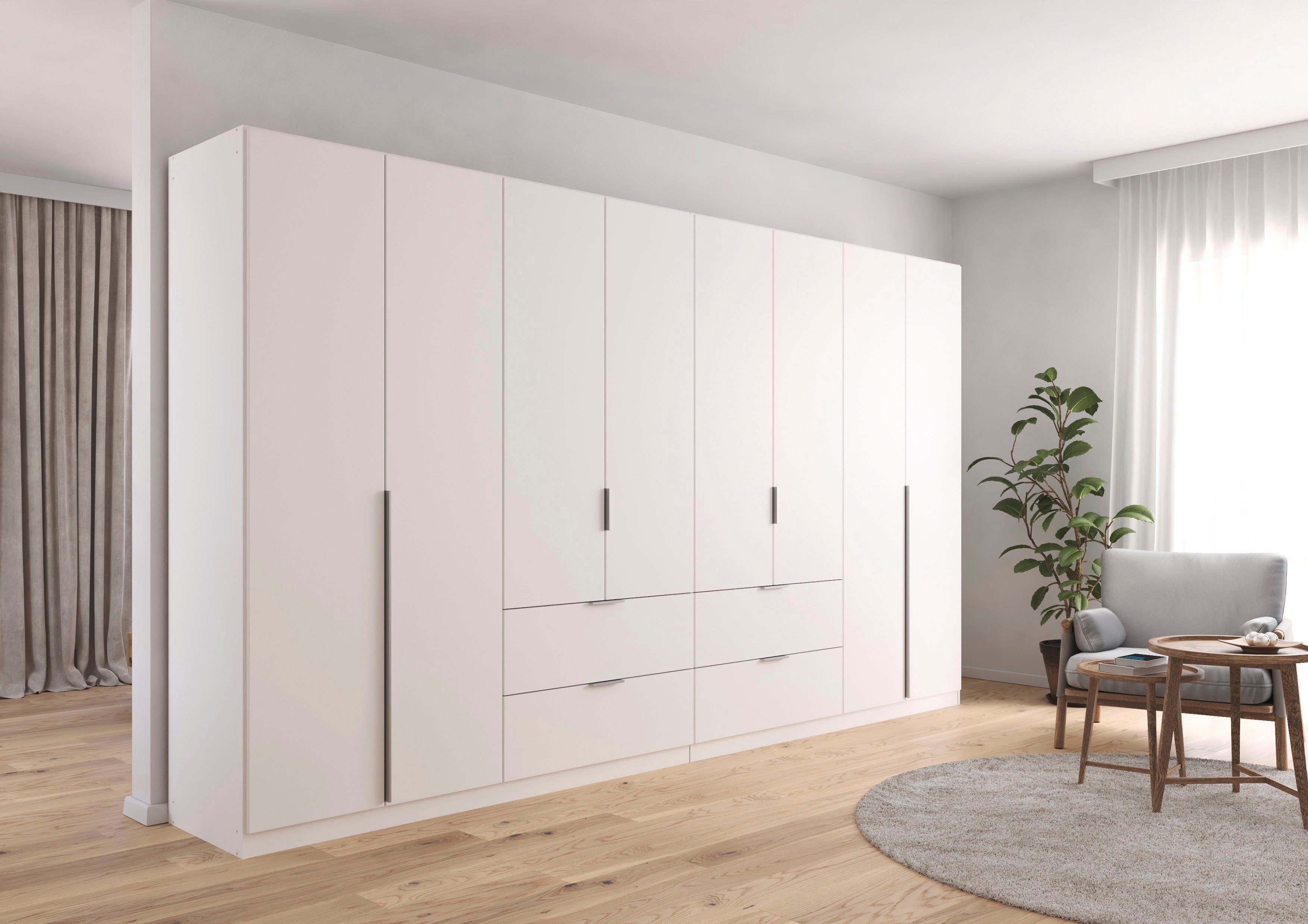 OTTO home Drehtürenschrank Kleiderschrank Schrank Garderobe AGORDO mit Dekor- oder Hochglanzfront (in zwei Griff-Farben, Breite 360 cm) mit Außenschubkästen, Serie in 7 Breiten und 2 Höhen MADE IN GERMANY