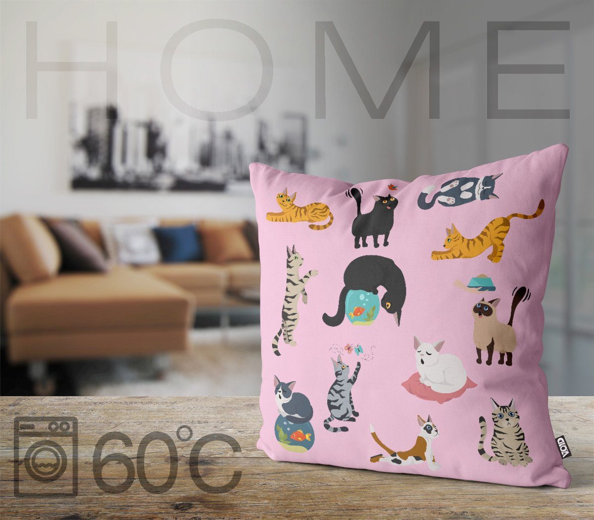 Katze Tier Katzenbande gr (1 Kissenbezug, Haustier Kartäuser Sofa-Kissen Stück), Kissenbezug rosa Kätzchen Scottish VOID