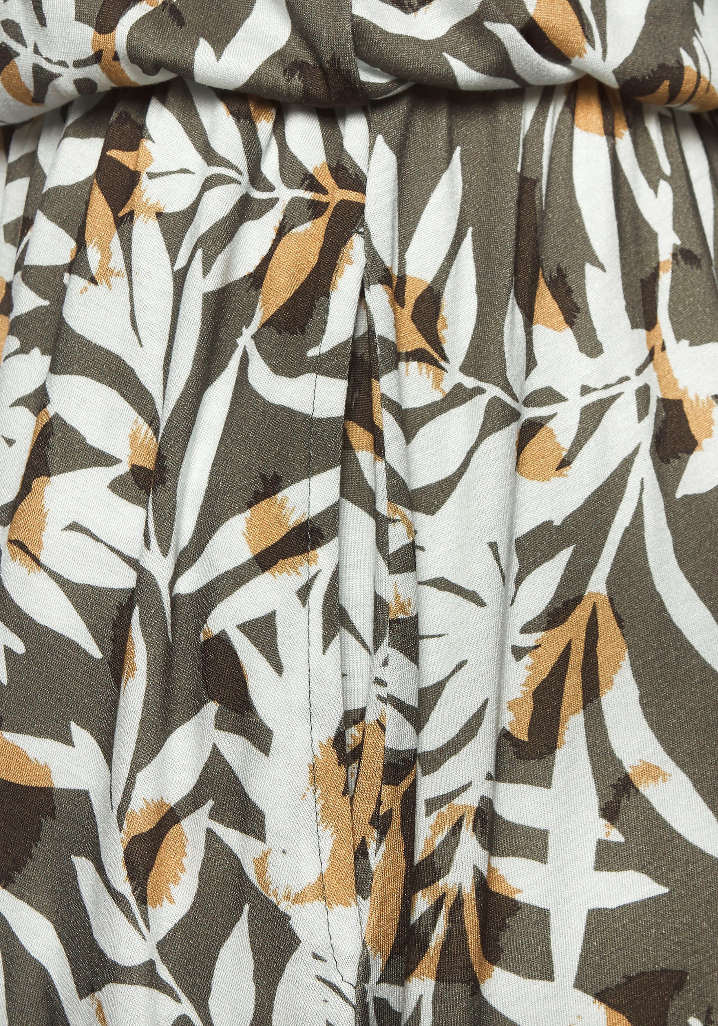 Vivance Jerseykleid mit Blätterdruck, kurzes Sommerkleid, Strandkleid