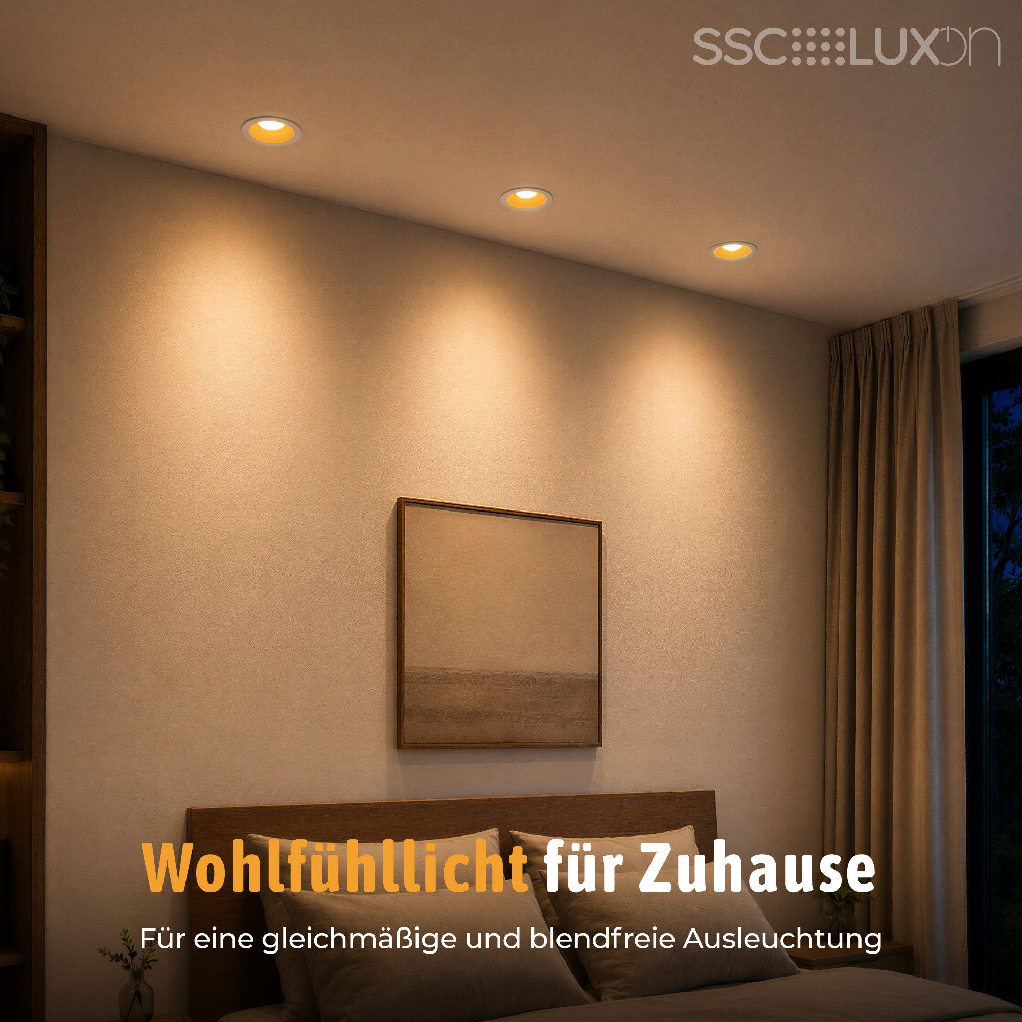 SSC-LUXon LED Einbaustrahler GEXIA Einbau Deckenspot weiß gold Ø 110mm LED GX53 dimmbar 3CCT 6W, Neutralweiß, Warmweiß, Tageslichtweiß