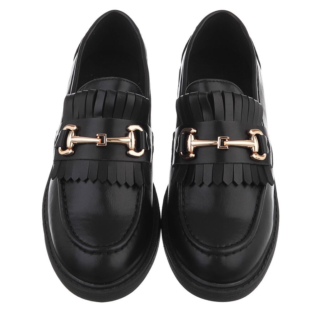 Ital-Design Damen Loafer mit Fransen und Schnalle Slipper (91742736) Blockabsatz Mokassins in Schwarz – Bild 4 von 5