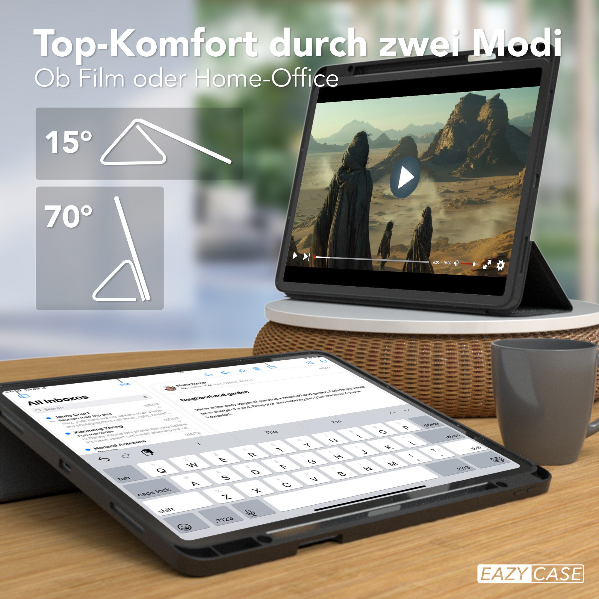EAZY CASE Tablet-Hülle Penholder Smartcase für Apple iPad Air 13 (2024) 13 Zoll, Hülle Schutzhülle mit Sleep Wake Up Funktion Etui zum Klappen Schwarz – Bild 5 von 5