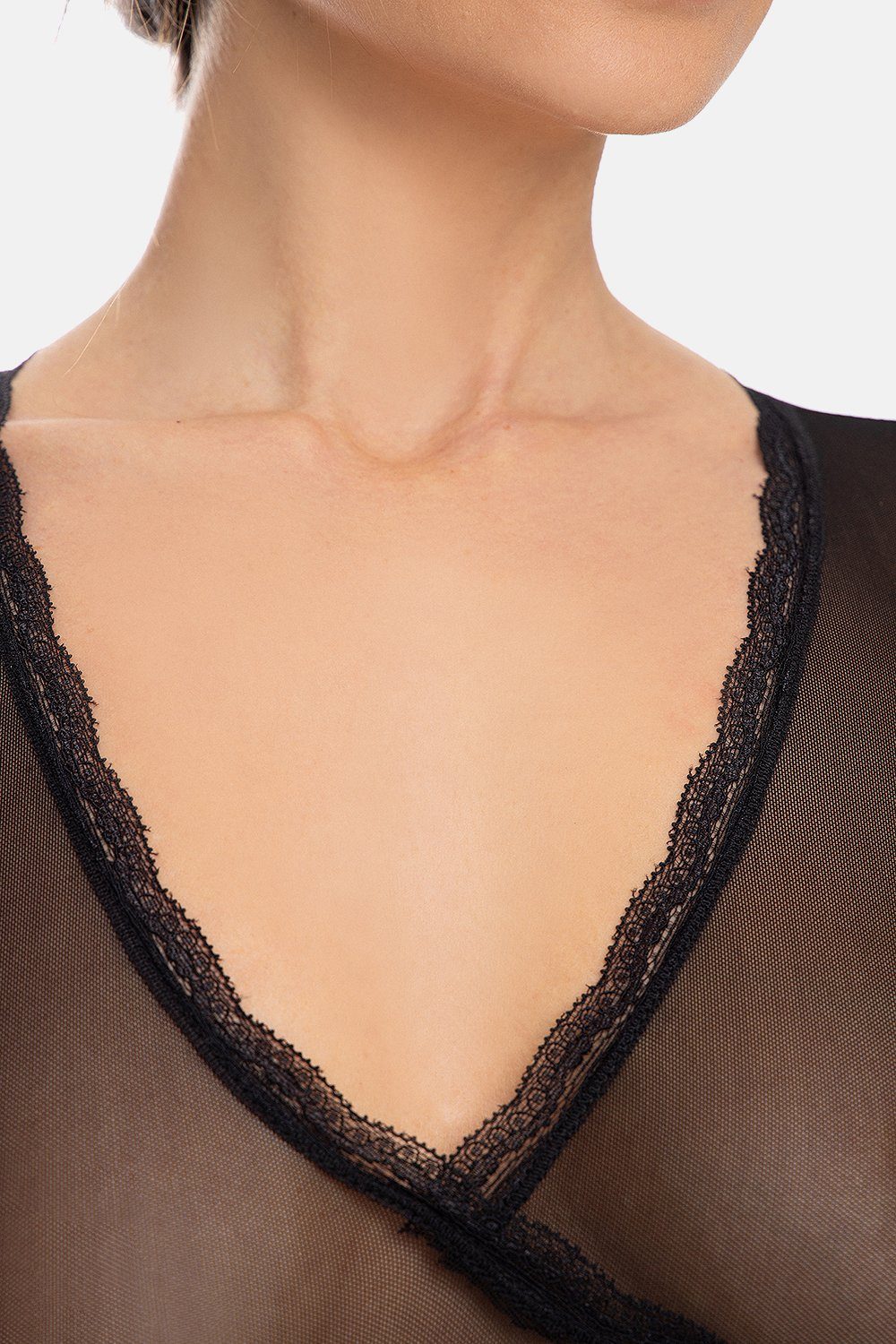 Evoni Body Damen Langarmbody Tüllbody