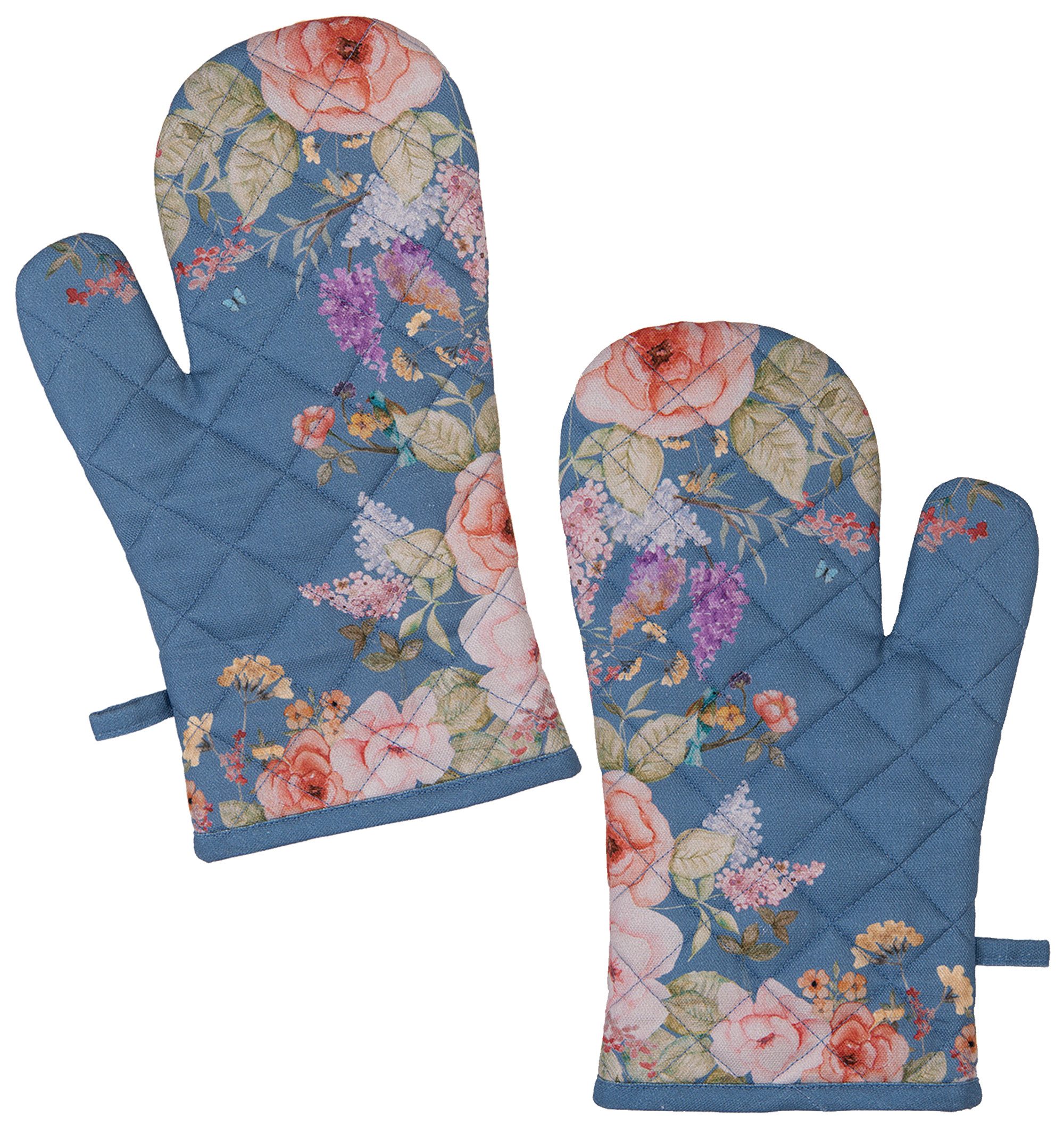 Clayre & Eef Topfhandschuhe Floral Fiesta, (2-tlg., 2-teilig), Ofenhandschuhe wattiert Größe: ca.18x30cm