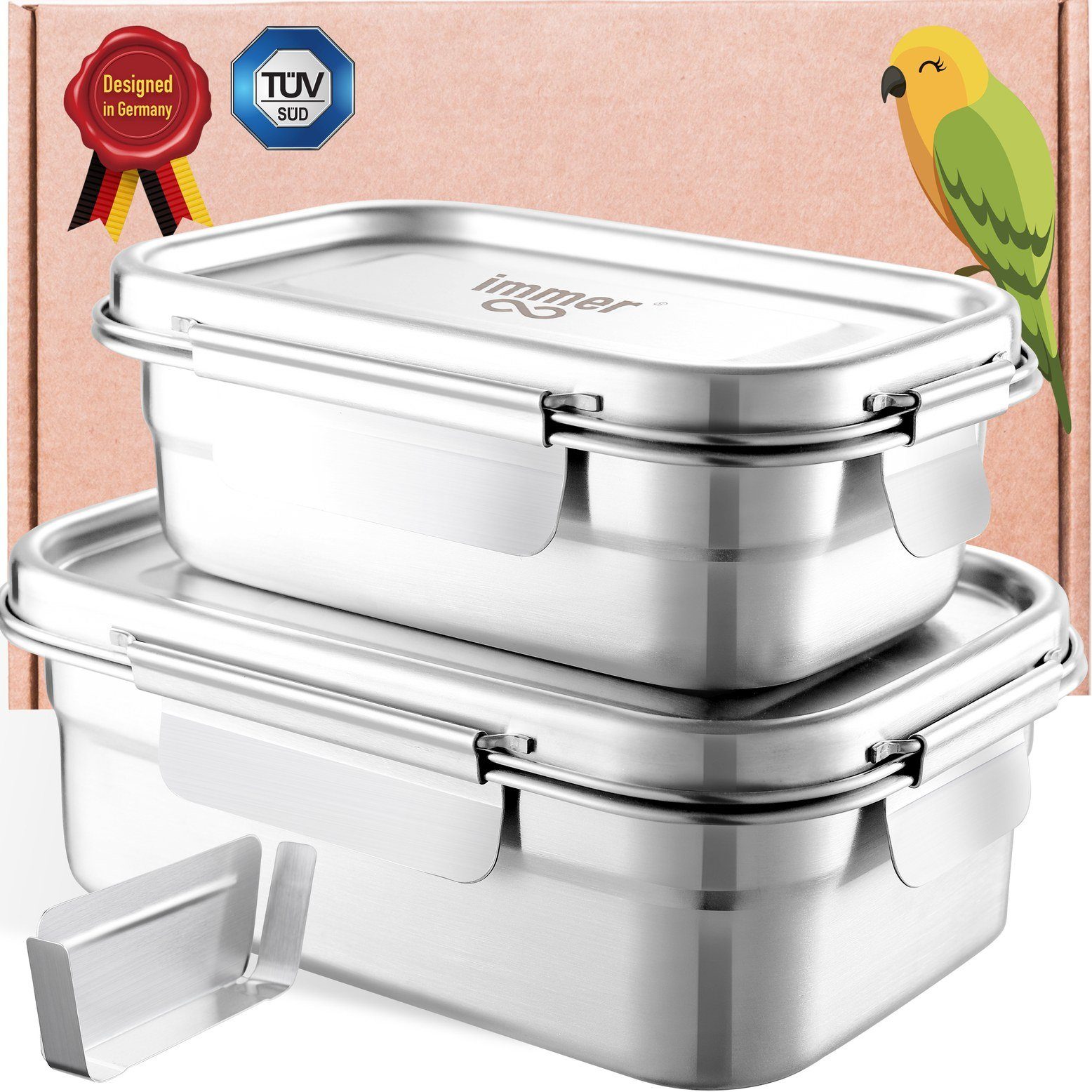 immer Lunchbox Edelstahl Brotdosen-Set "SafeLock" - plastikfreie und robuste Lunchbox, Edelstahl 18/8
