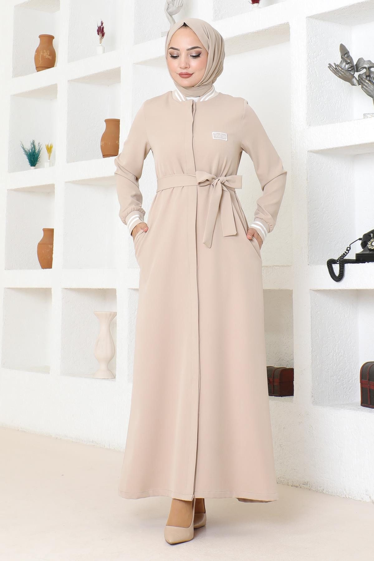 MODAMİHRAM Maxikleid Geknöpfter Ripp-Abaya