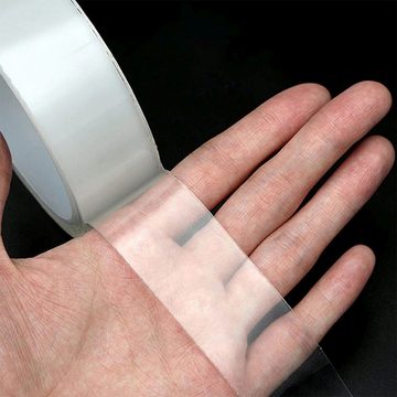 Retoo Doppelklebeband Doppelseitiges Klebeband Transparent Nano Band Tape beidseitig stark (Packung, Mehrfach wiederverwendbares doppelseitiges Band mit der Länge von 5 m) Acrylgummi, Wasserbeständig, 5 Meter(L),3 cm (B), 2 mm (D)