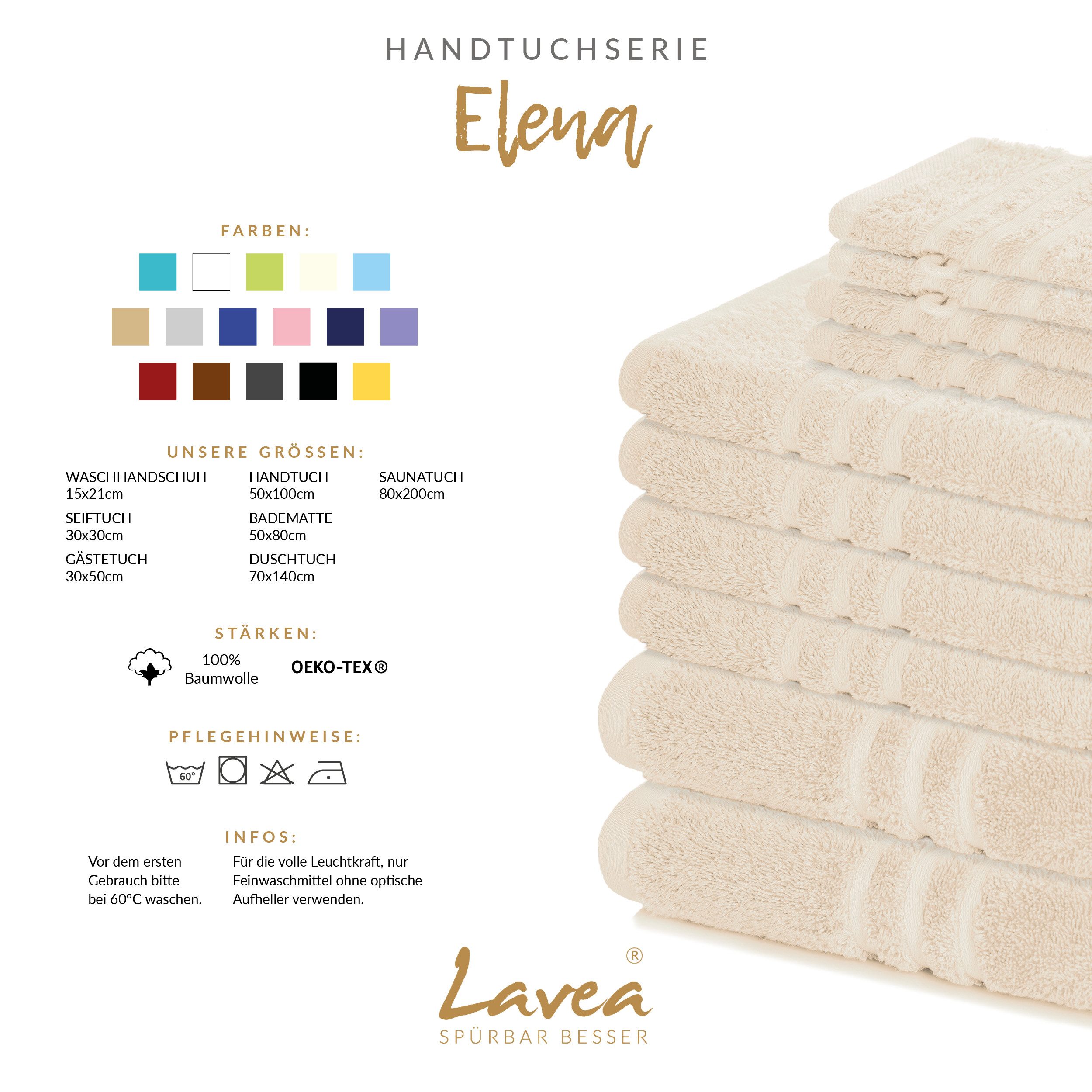 Lavea Gästehandtuch 5er Set Gästehandtücher, Elena Frottee, 30x50 cm Gästetuch, 100% Baumwolle (5er Set), 500 g/m² Frottier, weich & saugstark, pflegeleicht