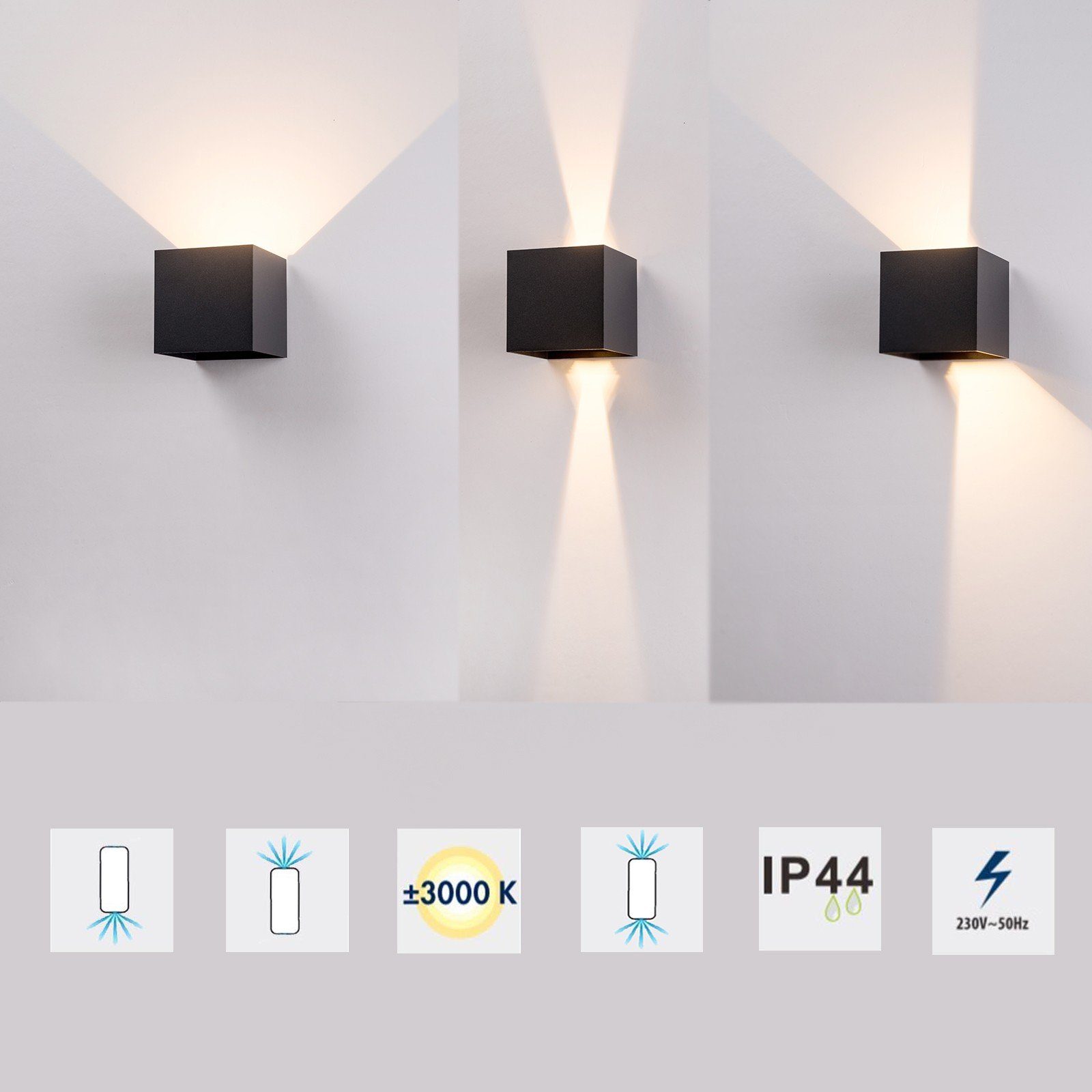 Grafner Außen-Wandleuchte Aluminium Wandlampe Warmweiß, für fest Wandleuchte nachhaltig, Innen und anthrazit WL10803 LED, LED Wandleuchte integriert, Außen