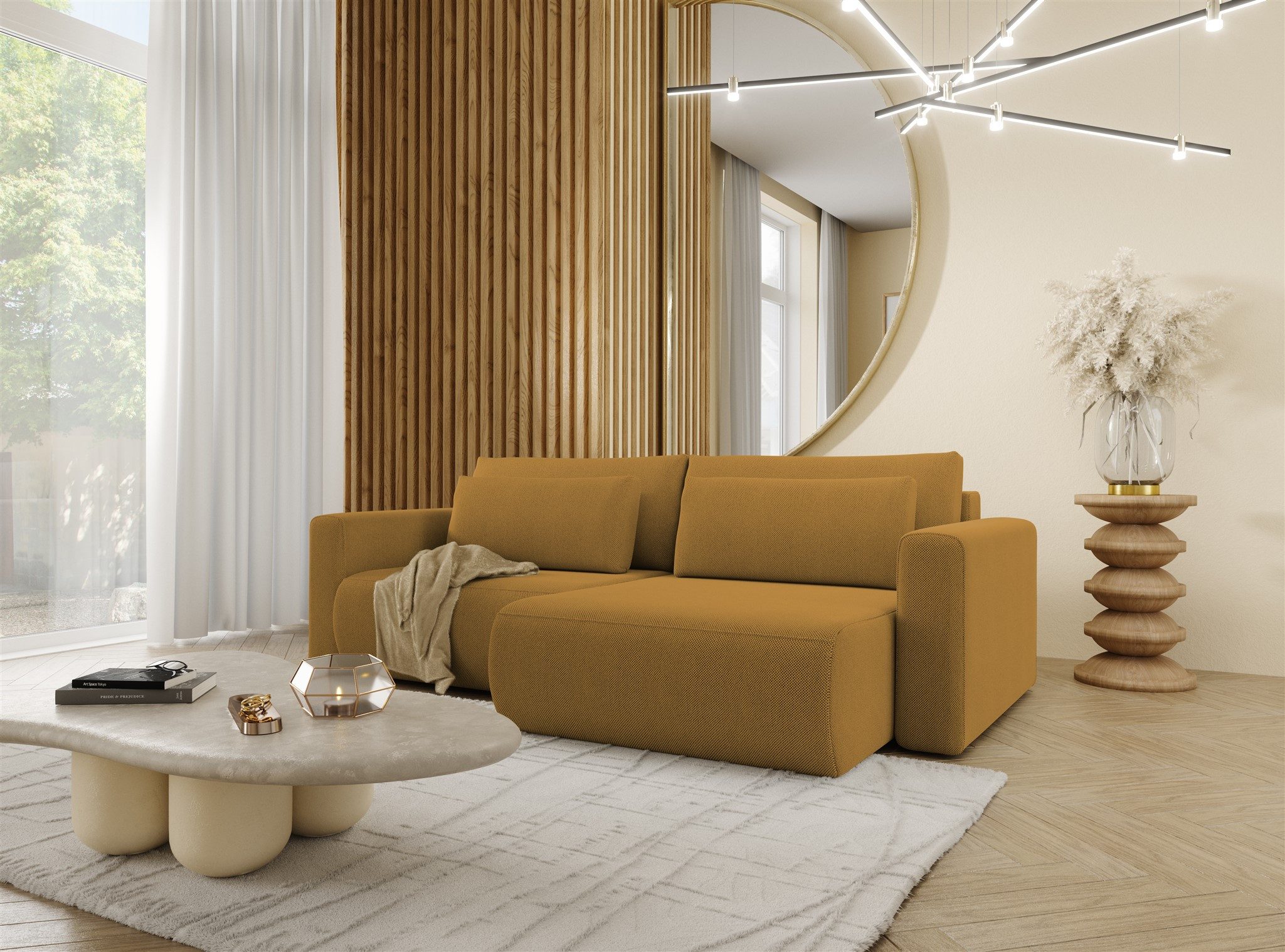 Fun Möbel Ecksofa Schlafsofa Sofa CHAIRA in Stoff Curio, Ottomane Links oder Rechts, Rundumbezug
