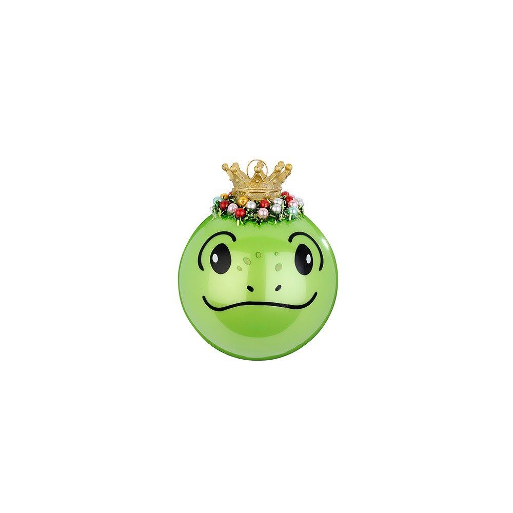 Holly & Jolly Weihnachtsbaumkugel, Christbaumschmuck Frosch mit Krone Glas 10cm Grün Schwarz