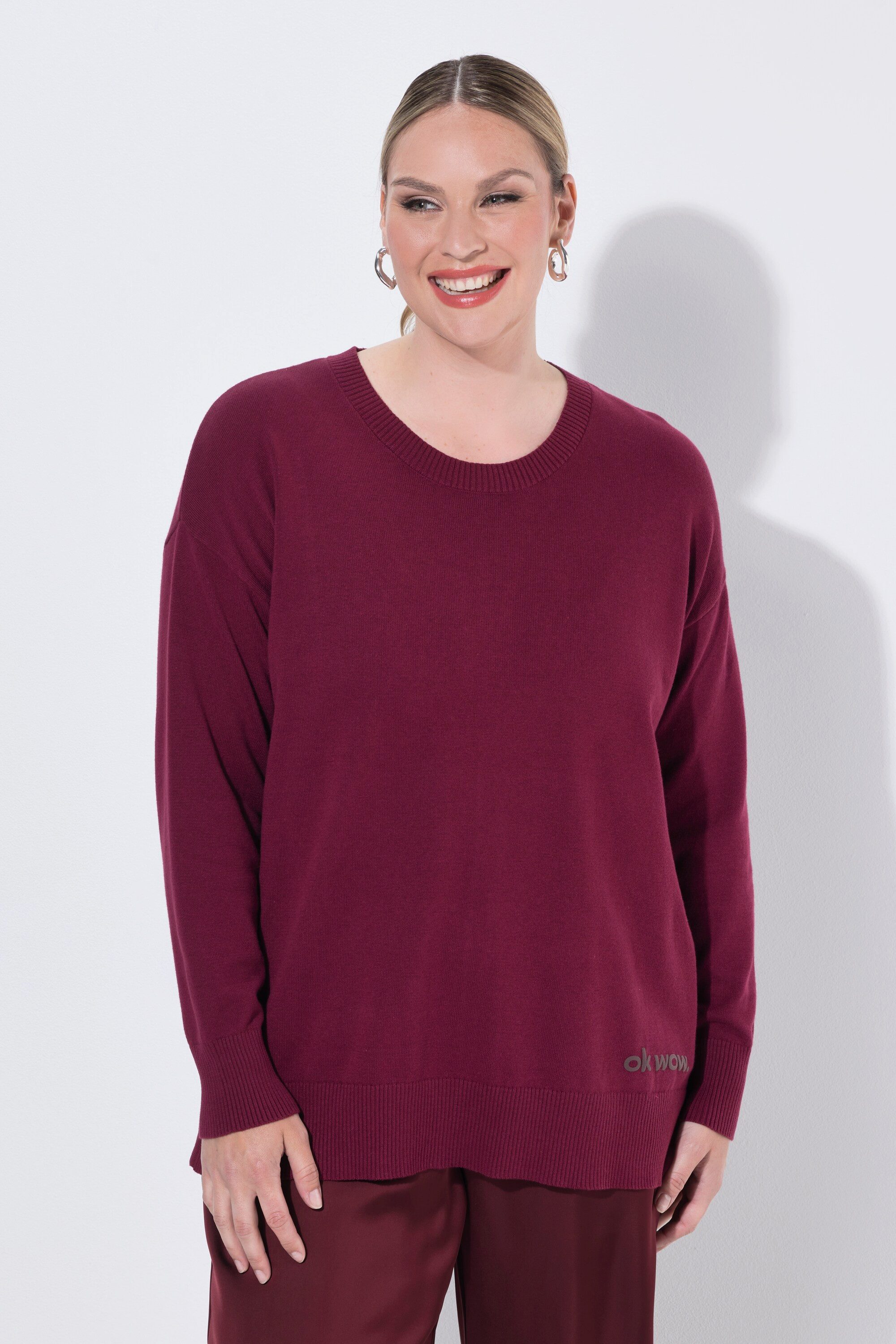 MIAMODA Strickpullover Pullover Loose Fit Schriftzug am Saum Langarm