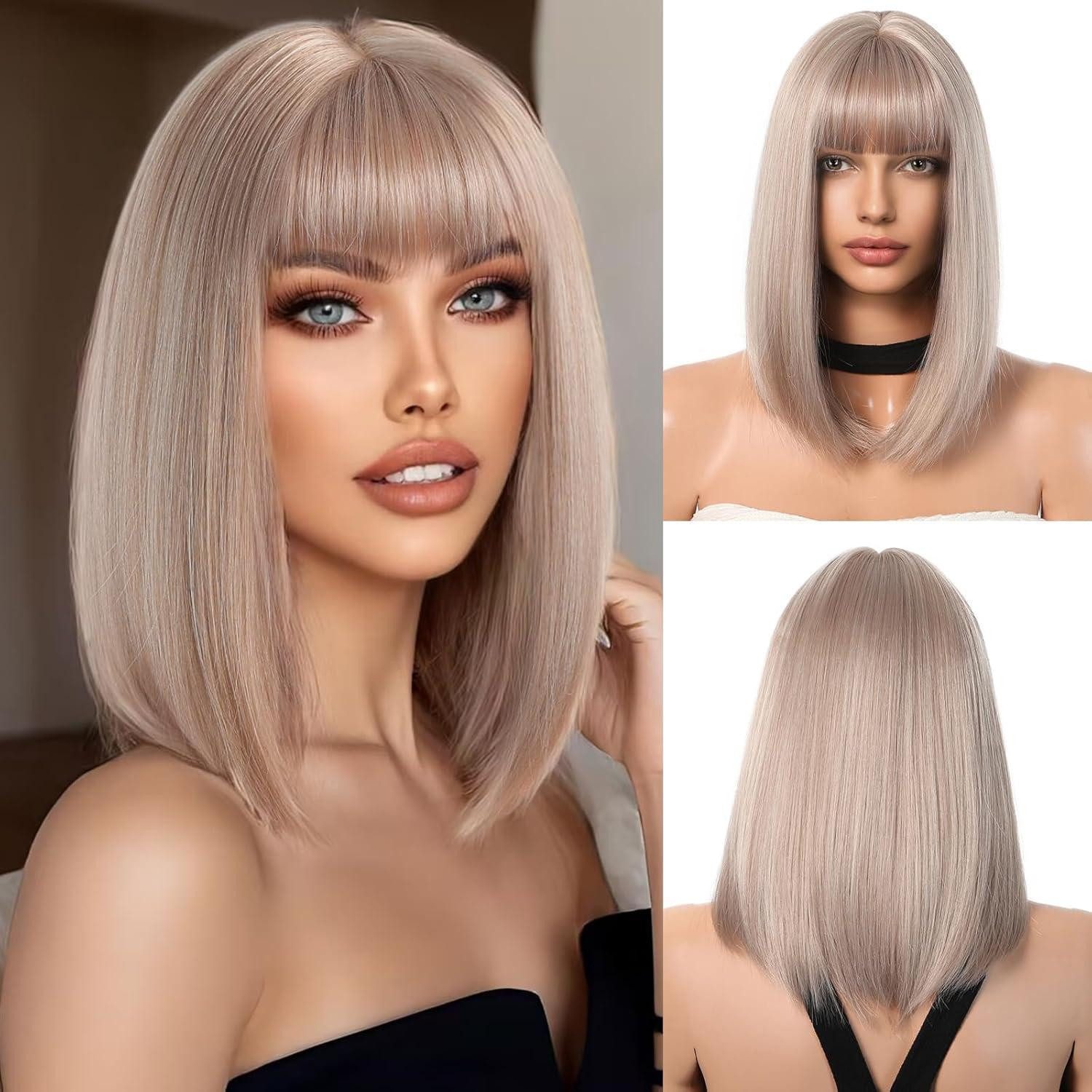 LuxusKollektion Kunsthaarperücke Aschblond Bob Perücke mit Pony Kurz Synthetisch Haar Cosplay Party