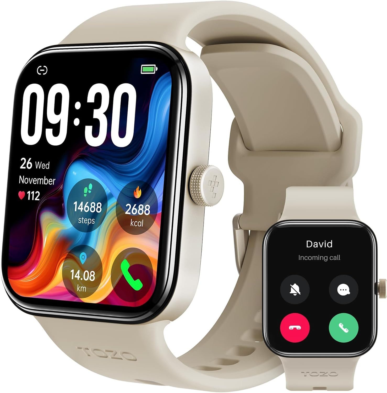 TOZO S4 Smartwatch (4,5 cm, android ios), Smartwatch mit AMOLED Display Fitnessmodi Gesundheit Anrufen Uhr