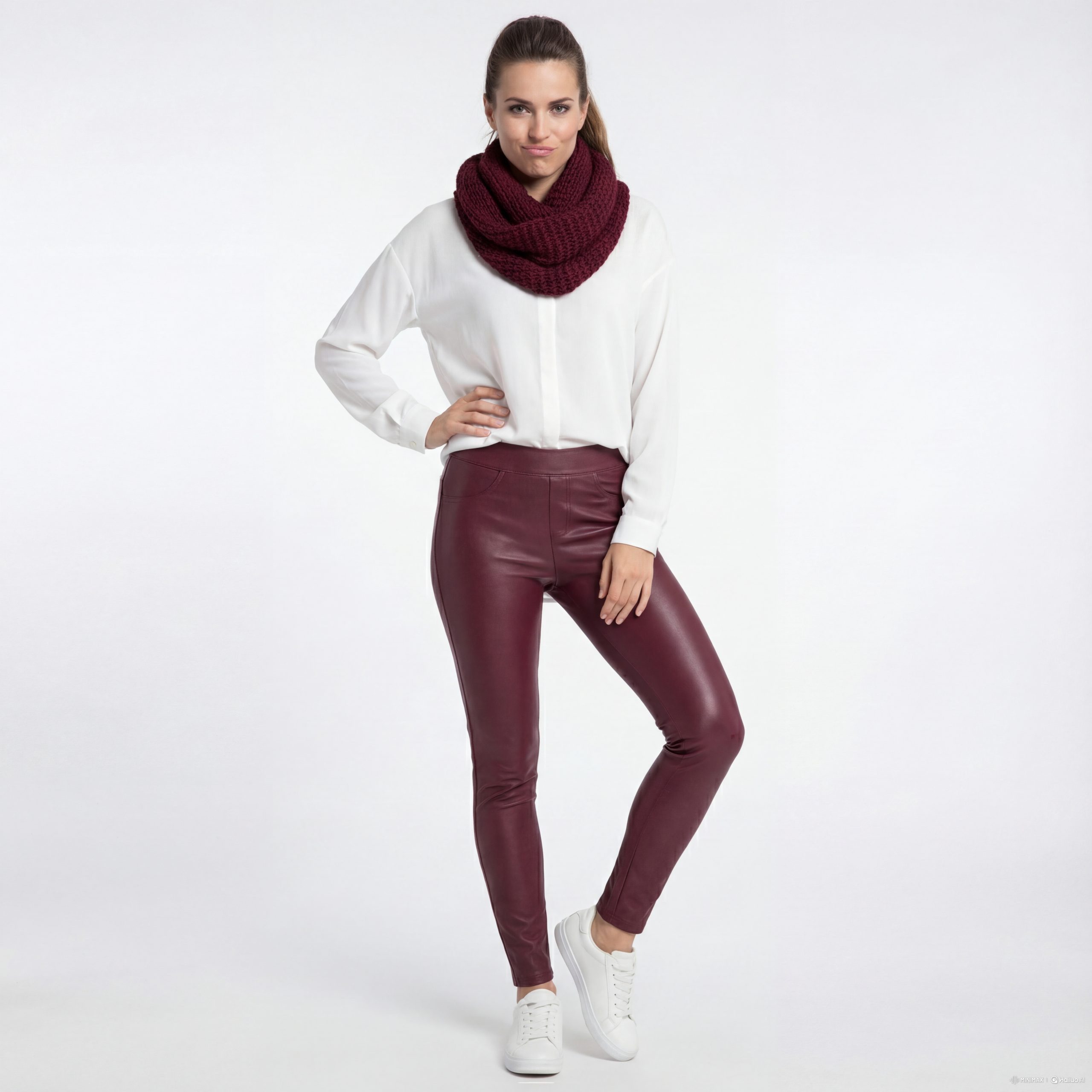 Thermoleggings Damen Leder Hose gefütterte Leggings Kunstleder