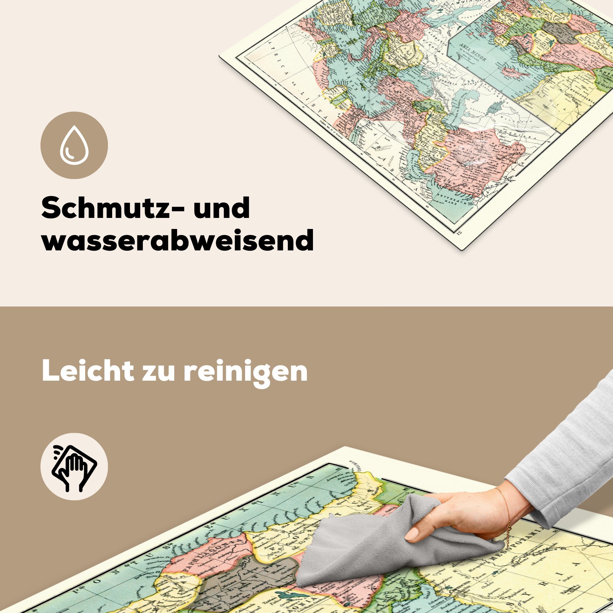 nutzbar, (1 MuchoWow Mobile - tlg), 60x52 Herdblende-/Abdeckplatte Karte, Arbeitsfläche Antiquitäten Römer Ceranfeldabdeckung - cm, Vinyl,