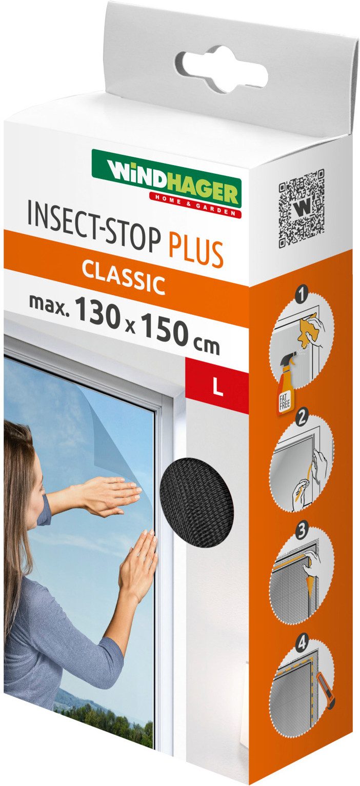 Windhager Schädlingsschutznetz Plus für Fenster, Klettband Insektenschutz ohne bohren, 130 x 150 cm (1 St), Insektenschutzgitter, Moskitonetz erhältlich in anthrazit oder weiß