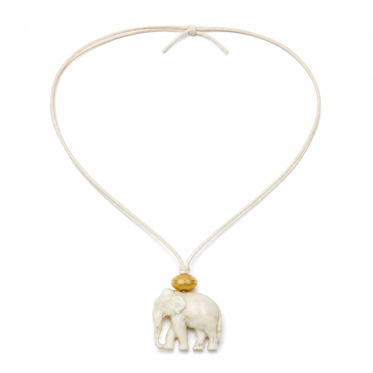 unbespielt Collier Modeschmuck Kette Elefant weiß grau marmoriert beige Kordel 90 cm, Modeschmuck für Damen