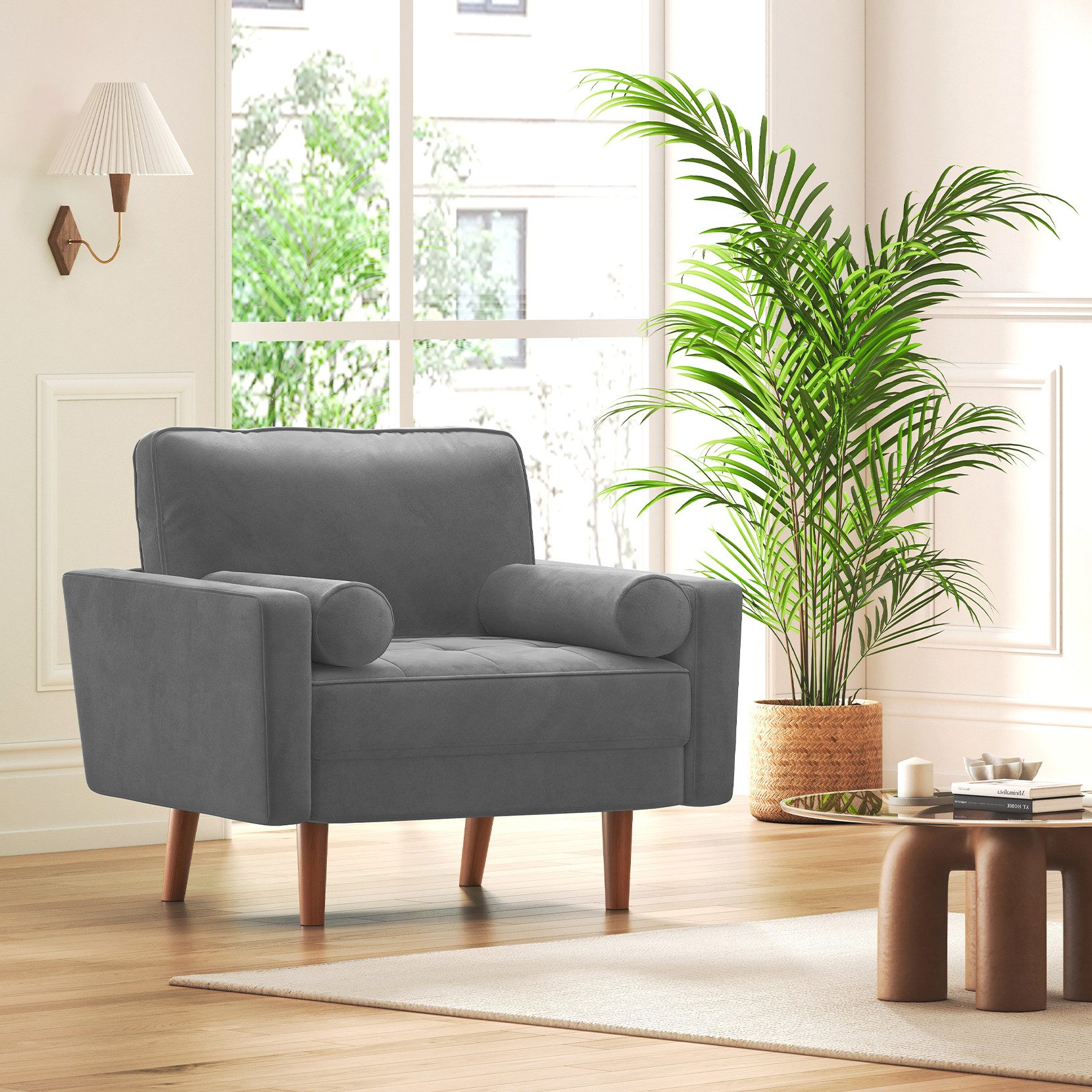 Vesgantti Sofa 1-Sitzer Kleines Sofa, Samt-Wohnzimmersessel mit 2 Kissen, G günstig online kaufen