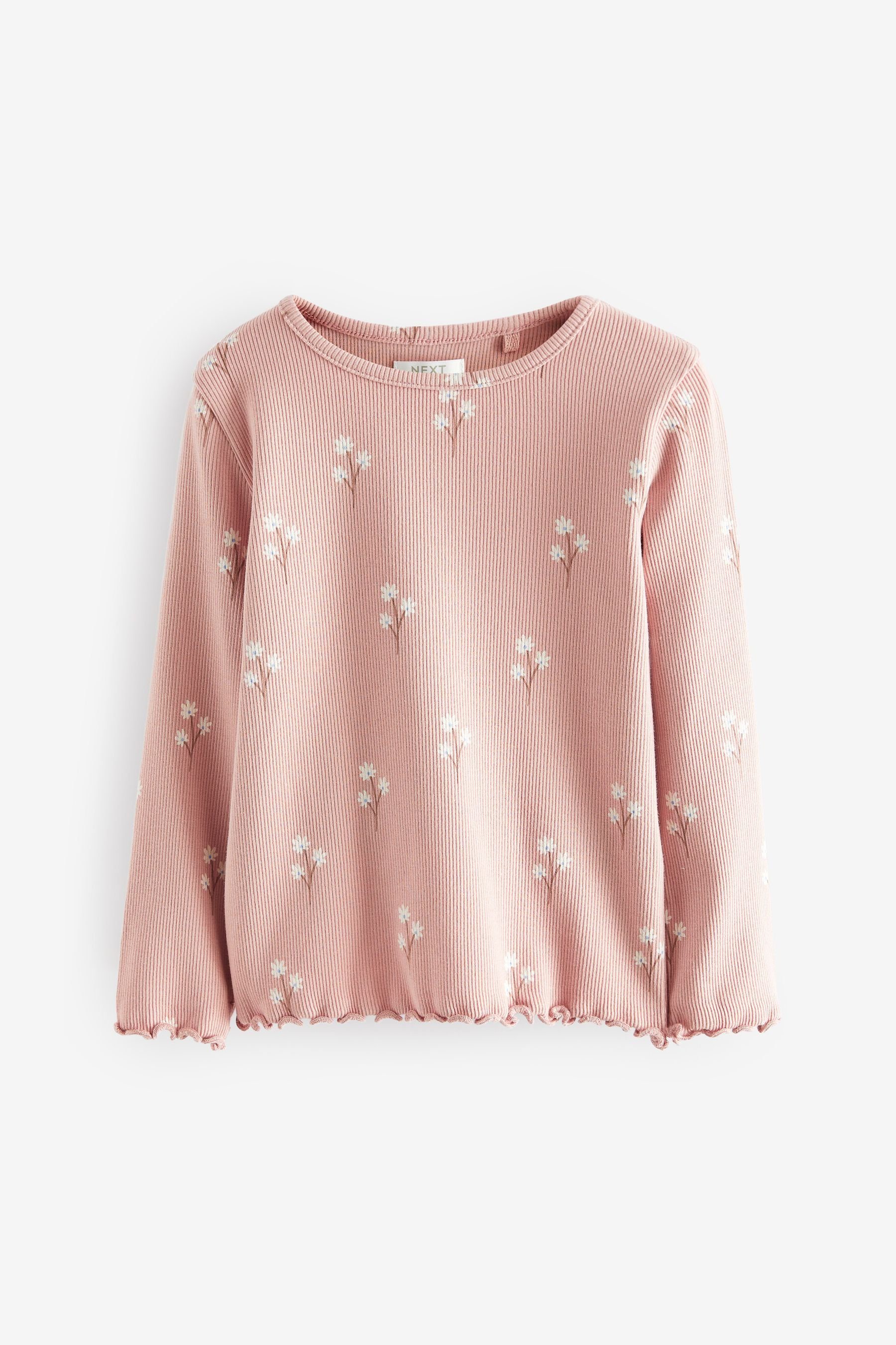 Next Langarmshirt Feinripp-Shirt Langärmeliges Ditsy (1-tlg) Pink Floral