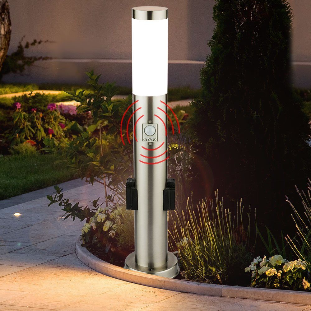 V-TAC Pollerleuchte, Leuchtmittel Steckdosen Lampe inklusive, Edelstahl Bewegungsmelder Steh Garten Außen nicht Wege