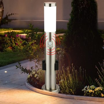 V-TAC Pollerleuchte, Leuchtmittel nicht inklusive, Edelstahl Steh Lampe Außen Steckdosen Bewegungsmelder Garten Wege