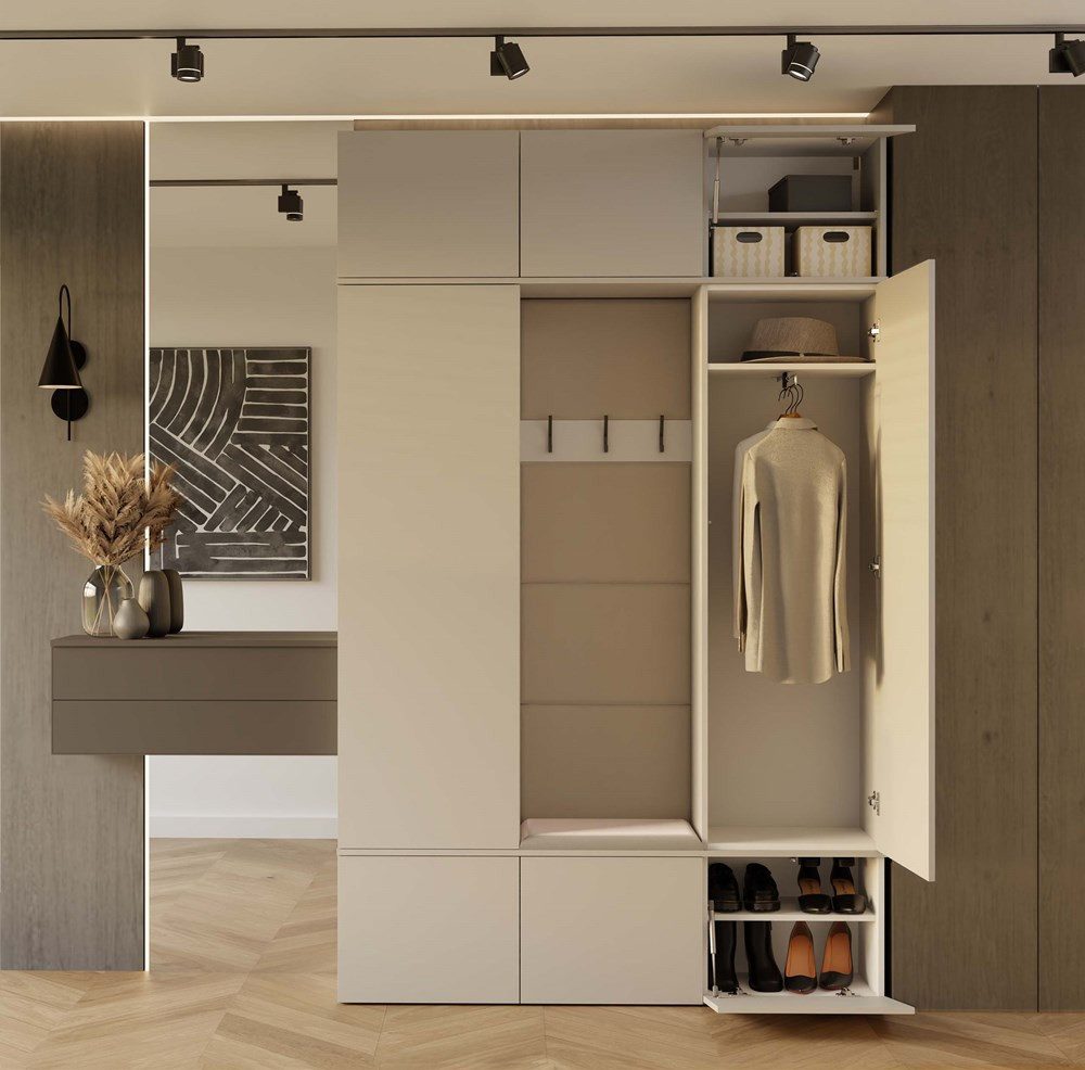 Raumhirsch Furniture Schuhschrank Garderobenschrank für Flur und Eingangsbereich (Kleiderschrank sowie Schuhschrank im SET) verschiedene Farben