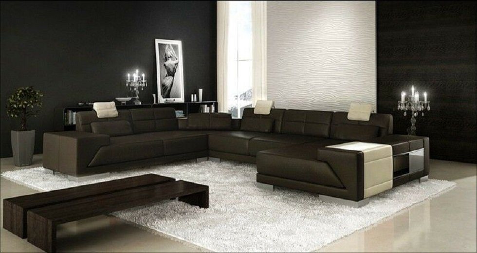JVmoebel Ecksofa XXL BIG Wohnlandschaft U Form Ecksofa Sofa Couch Polster Leder, Made in Europe Braun/Beige